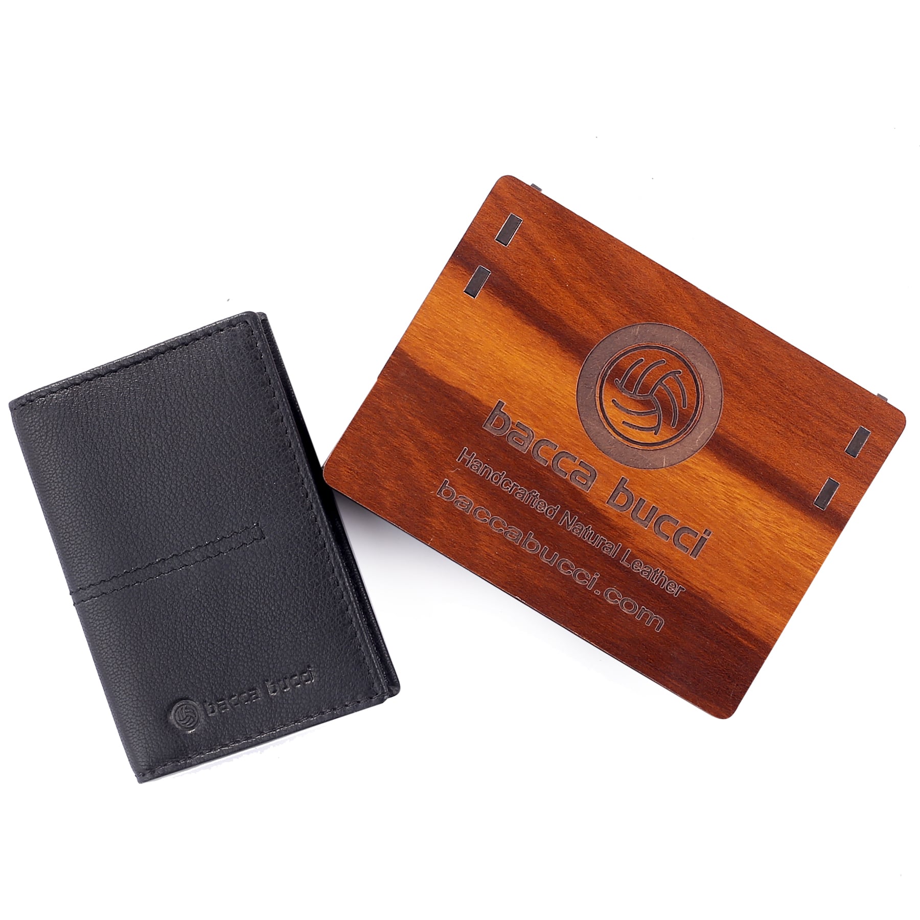 Bacca Bucci Genuine Leather Unisex Bi-Fold Credit Card Holder Wallet | Gift Card Display case | Minimalist Light Thin Card Storage case with RFID Blocking