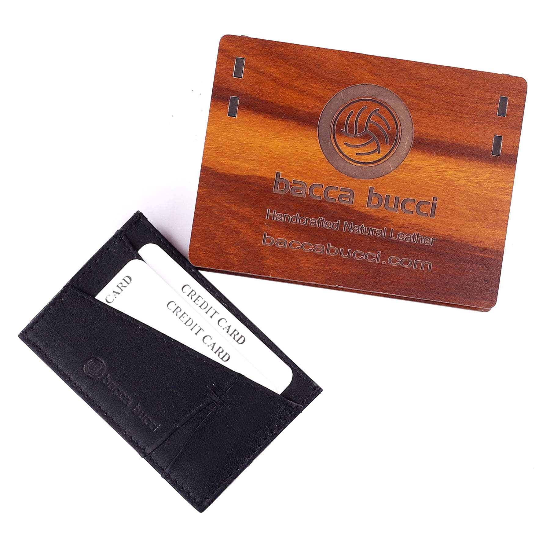 Bacca Bucci Genuine Leather Unisex Wallet Credit Card Holder | Gift Card Display Case | Minimalist Light Thin Card Storage Case with RFID Blocking