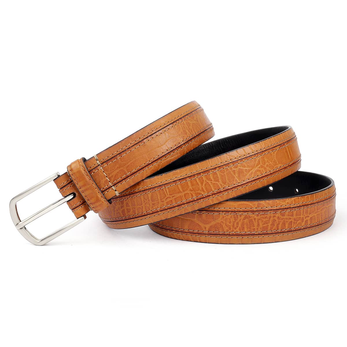Bacca Bucci Men's Smooth Grain Leather with Croco Embossed Belt