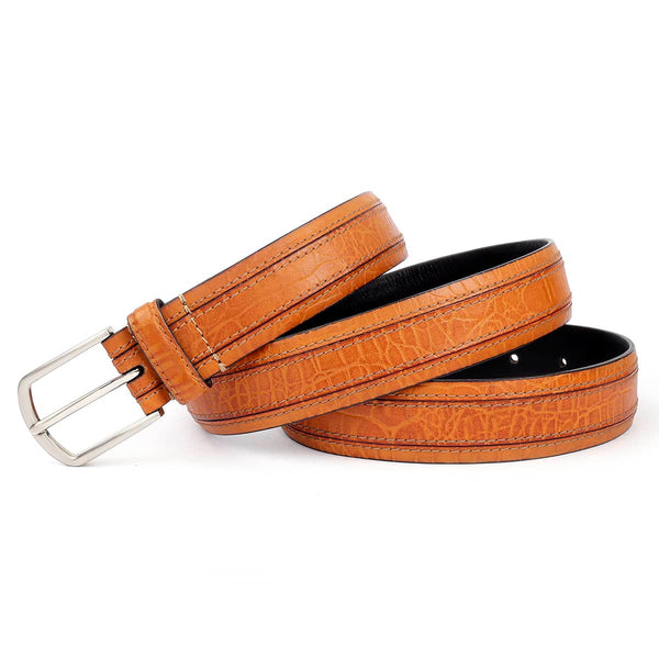 Bacca Bucci Men's Smooth Grain Leather with Croco Embossed Belt