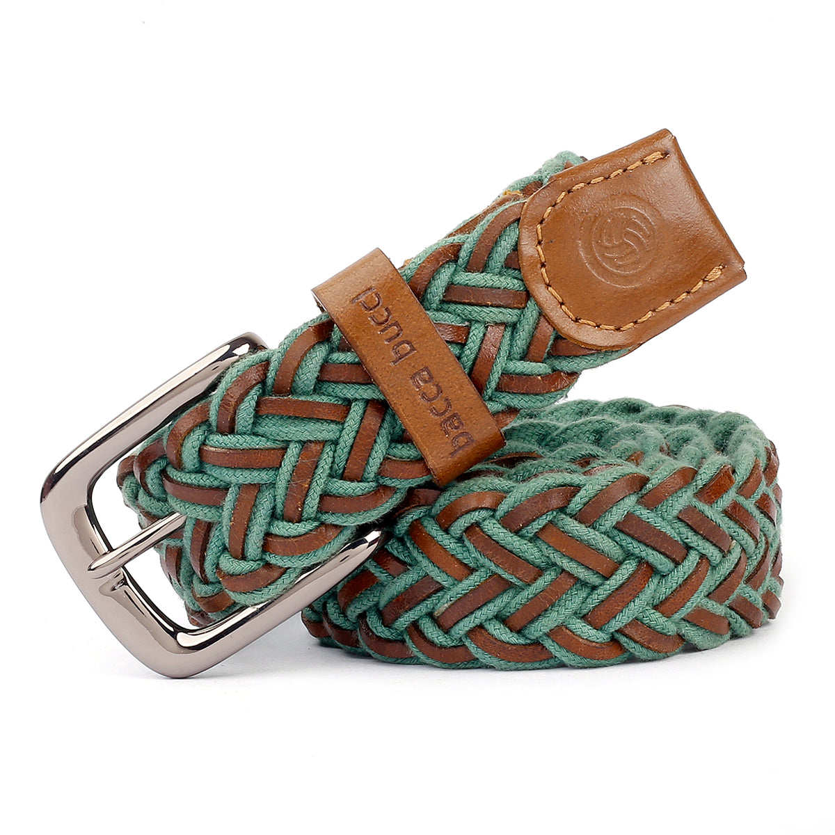 Bacca Bucci Italian Woven leather and Cotton Elastic braided belt for men with Alloy buckle
