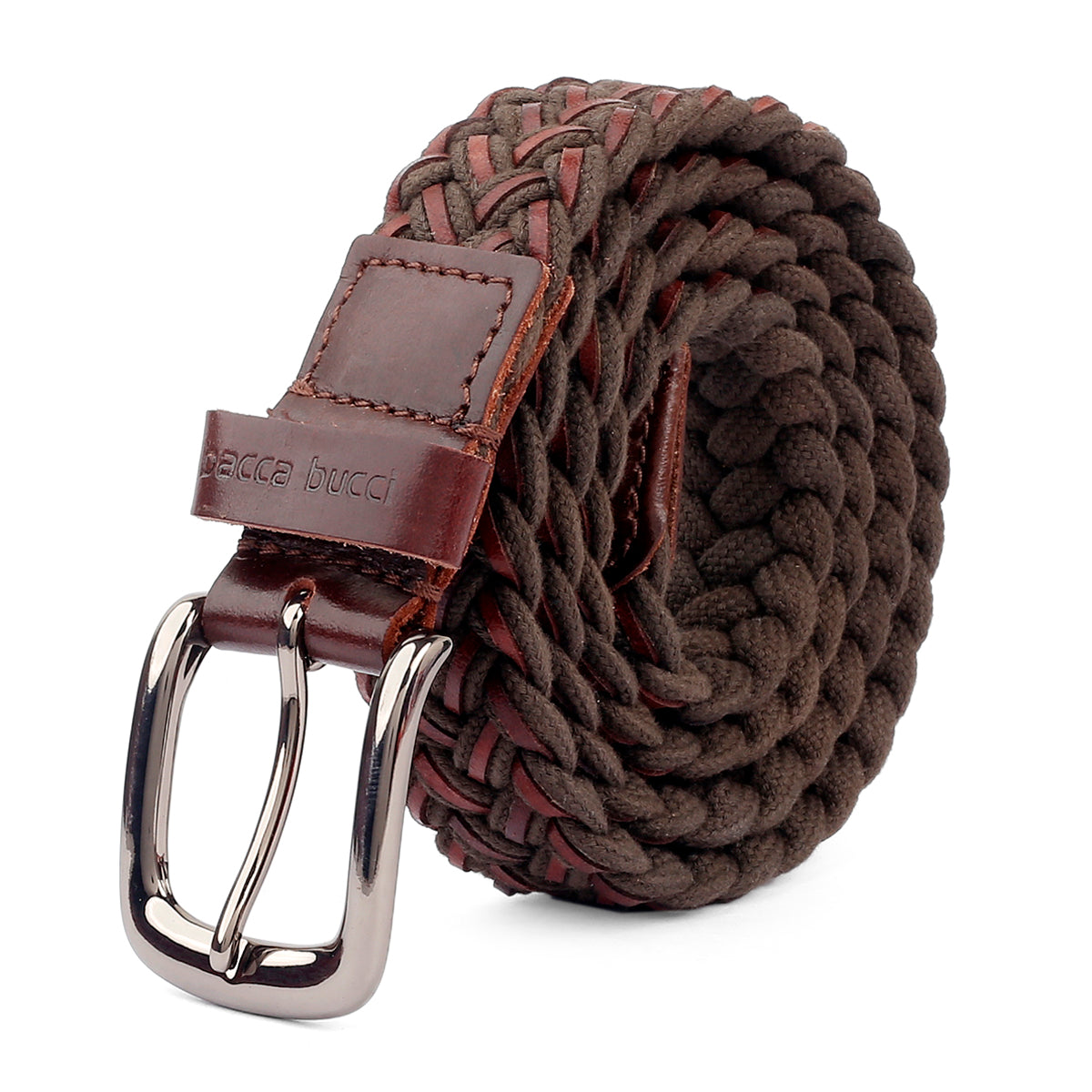 Bacca Bucci Woven leather and Cotton Elastic braided belt for men with Alloy buckle