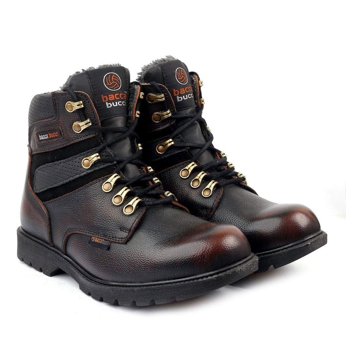 Bacca Bucci 6 inches Steel Toe-Cap genuine Grain Leather Outdoor Snow Boot With FUR - Bacca Bucci