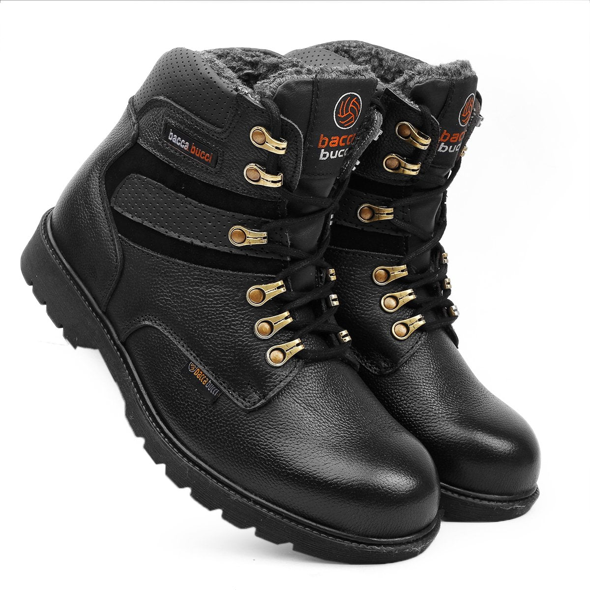 Bacca Bucci 6 inches Steel Toe-Cap genuine Grain Leather Outdoor Snow Boot With FUR - Bacca Bucci