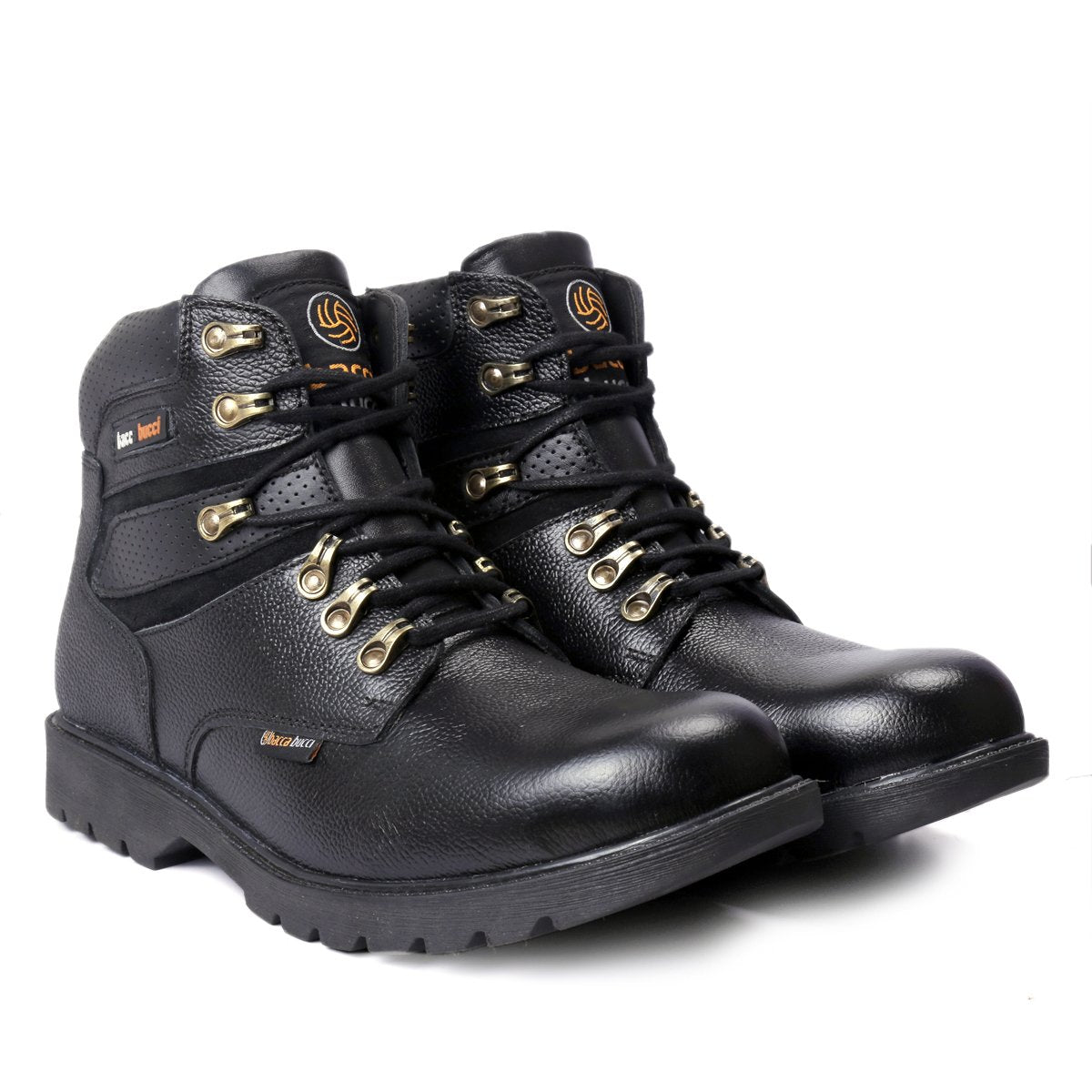 leather boots, leather boots for men, black leather boots, black lace up boots, grain leather outdoor shoes, steel toe cap boots