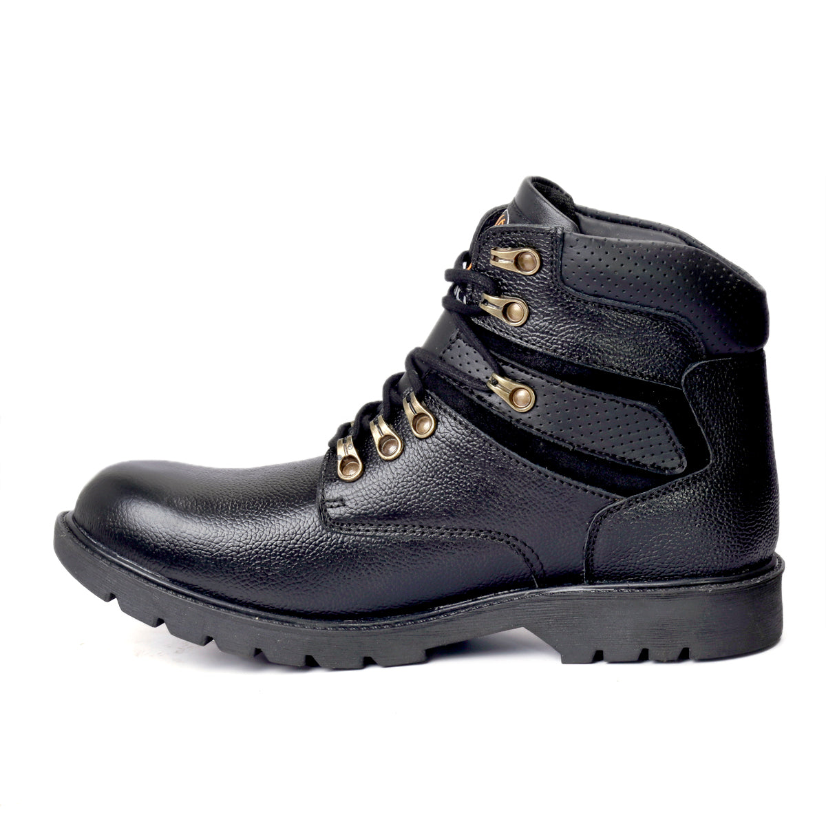 leather boots, leather boots for men, black leather boots, black lace up boots, grain leather outdoor shoes, steel toe cap boots