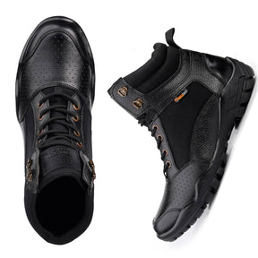 Bacca Bucci Men's LHOTSE Splash-Proof Full-Grain Leather Biker Boots for Trekking, Backpacking & Hiking