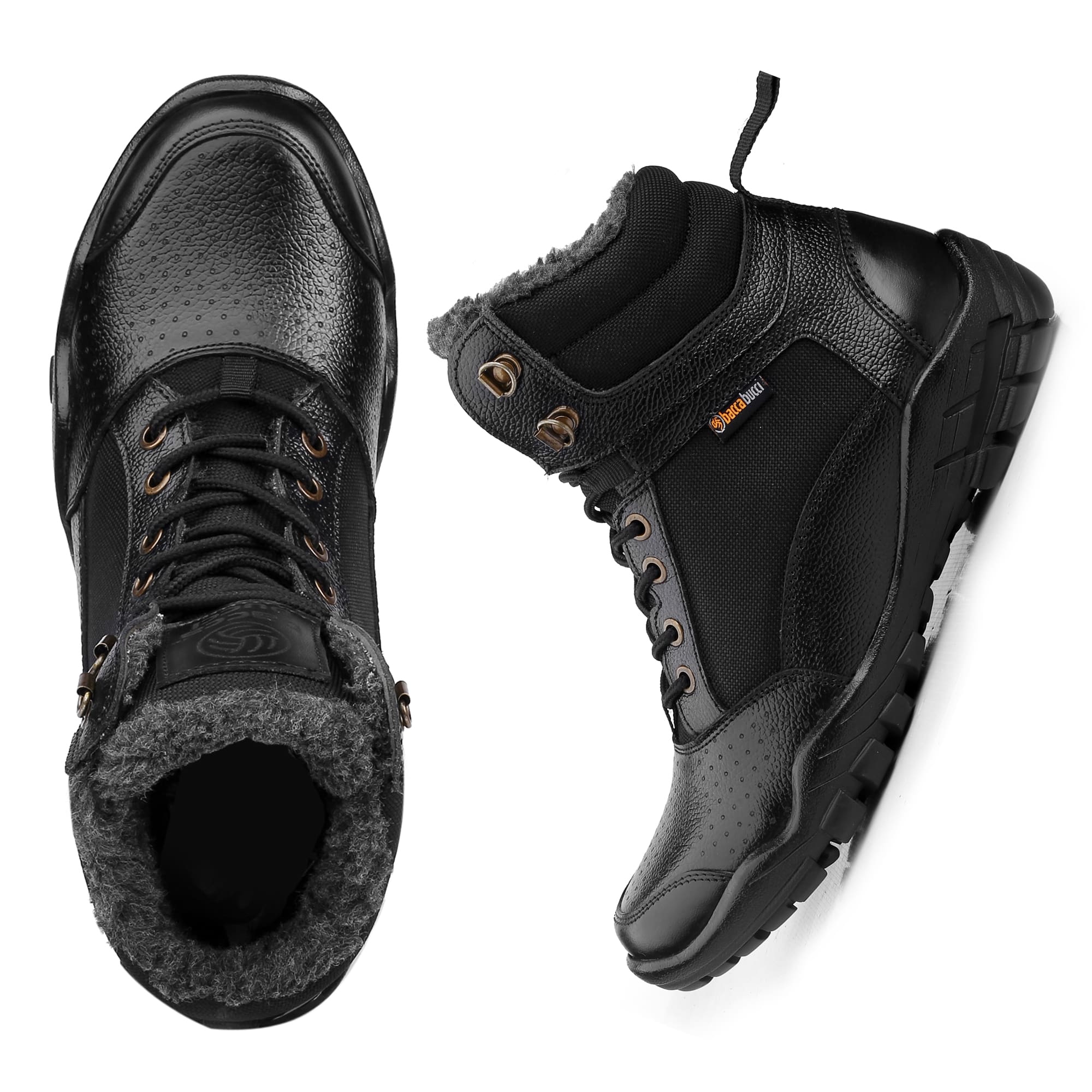 Bacca Bucci Men's LHOTSE Splash-Proof Full-Grain Leather Biker Boots for Trekking, Backpacking & Hiking with Fur