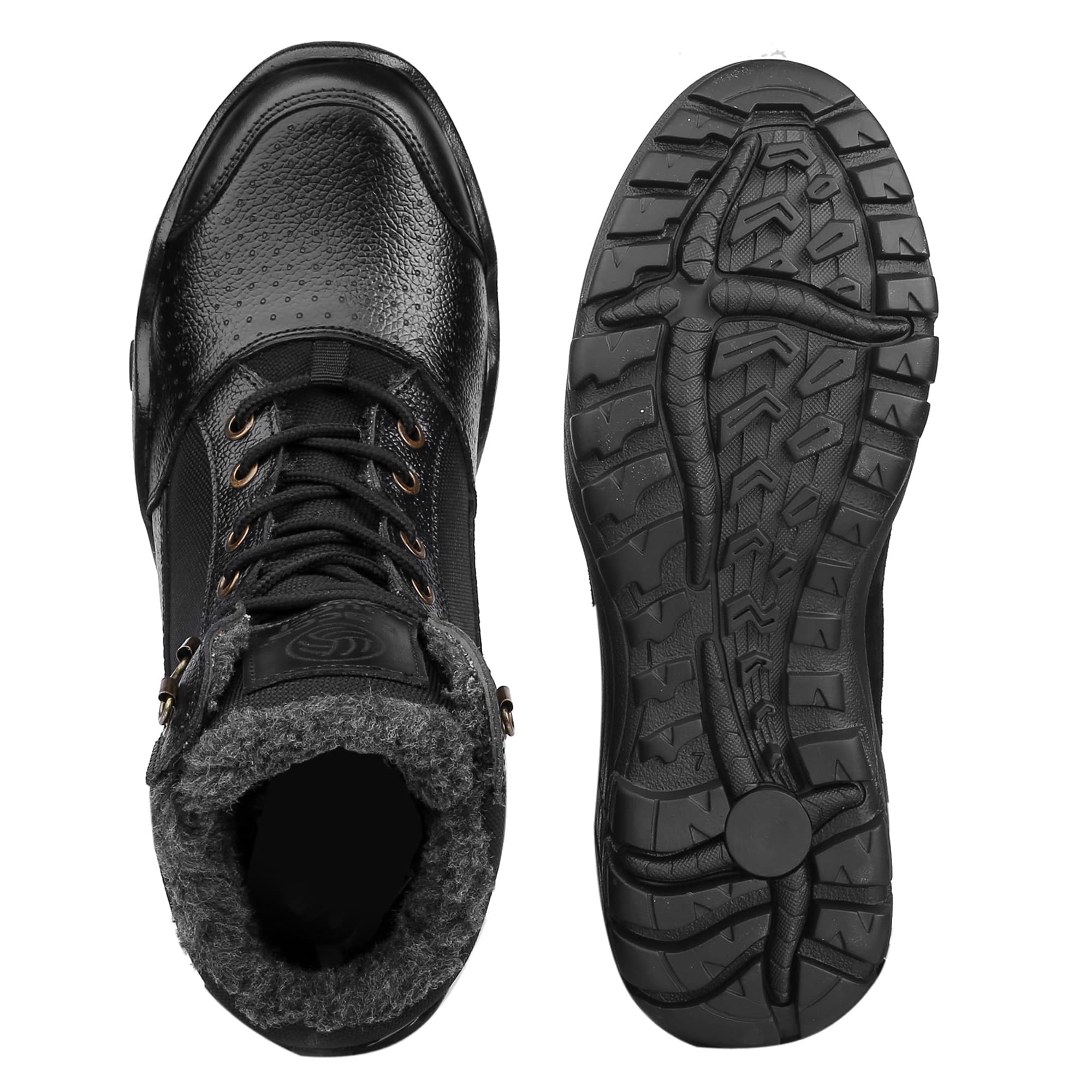 Bacca Bucci Men's LHOTSE Splash-Proof Full-Grain Leather Biker Boots for Trekking, Backpacking & Hiking with Fur