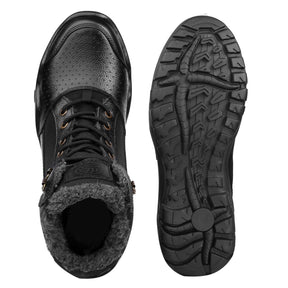 Bacca Bucci Men's LHOTSE Splash-Proof Full-Grain Leather Biker Boots for Trekking, Backpacking & Hiking with Fur