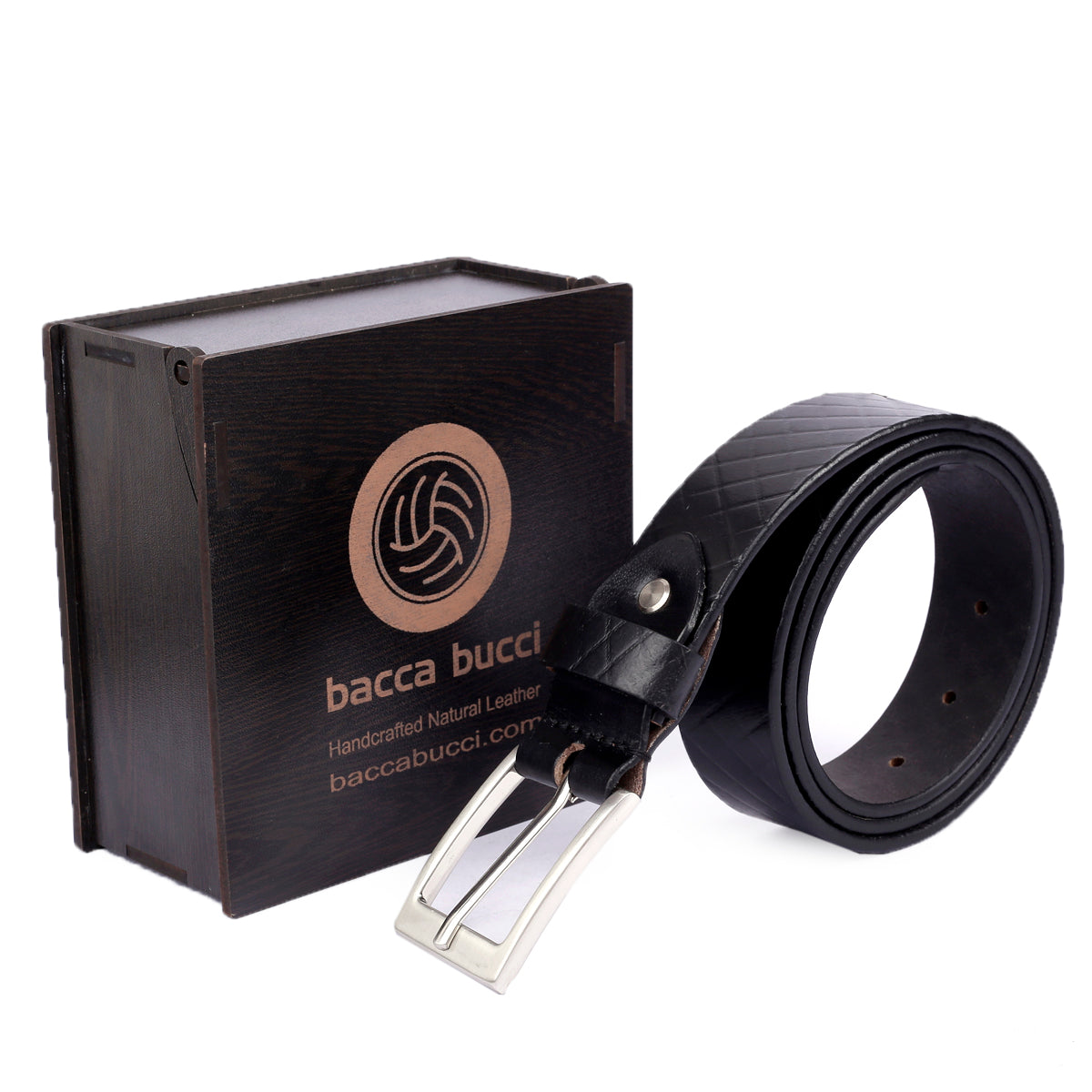 Bacca Bucci Genuine Textured Leather Belt for Casual Jeans & Dress with elegant Steel buckle - Bacca Bucci