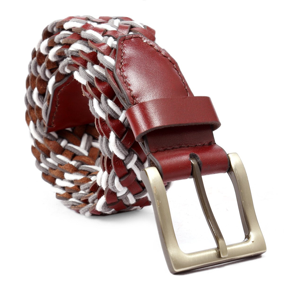 Bacca Bucci Men Web Belt for Men, Braided Elastic and Genuine Leather - Bacca Bucci