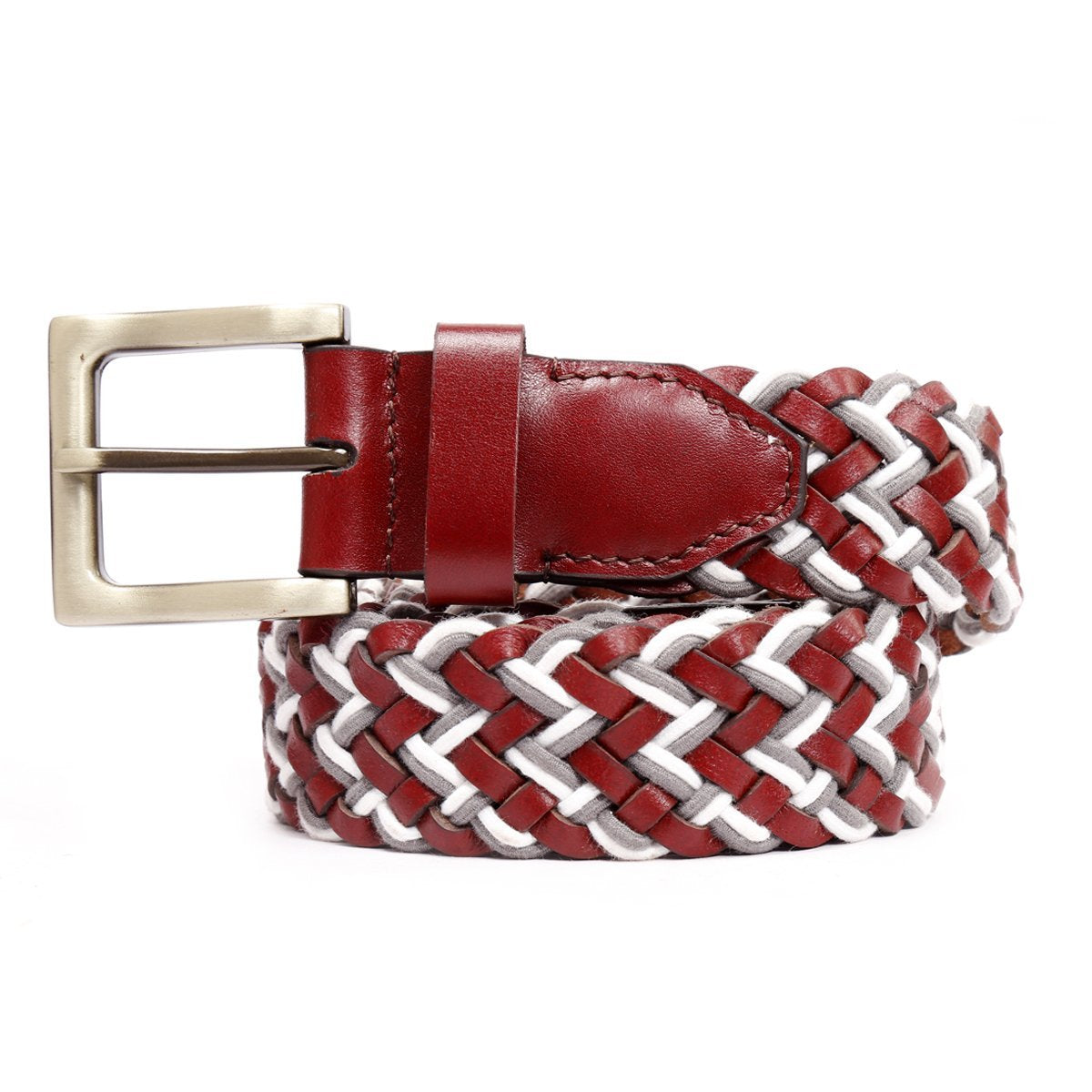 Bacca Bucci Men Web Belt for Men, Braided Elastic and Genuine Leather - Bacca Bucci