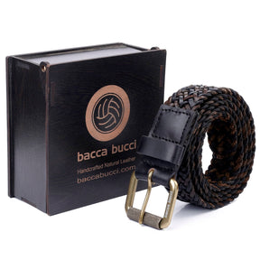 Bacca Bucci Genuine Handmade Braided Leather Belt with Roller Buckle for Men