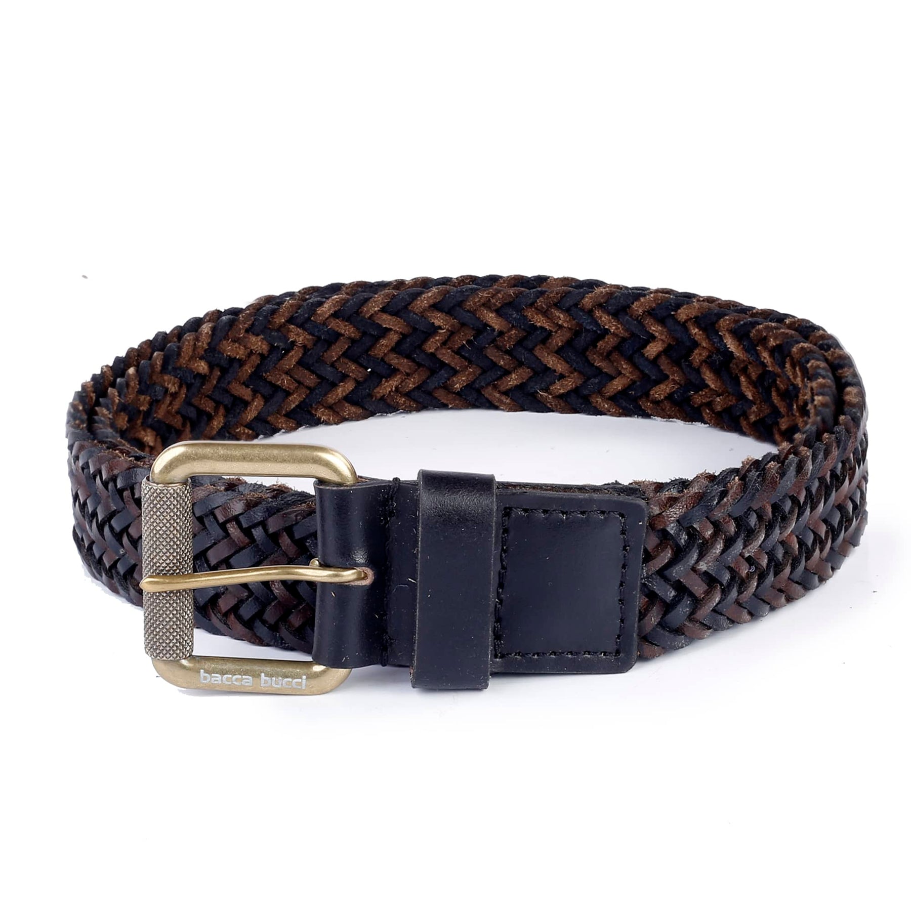 Bacca Bucci Genuine Handmade Braided Leather Belt with Roller Buckle for Men