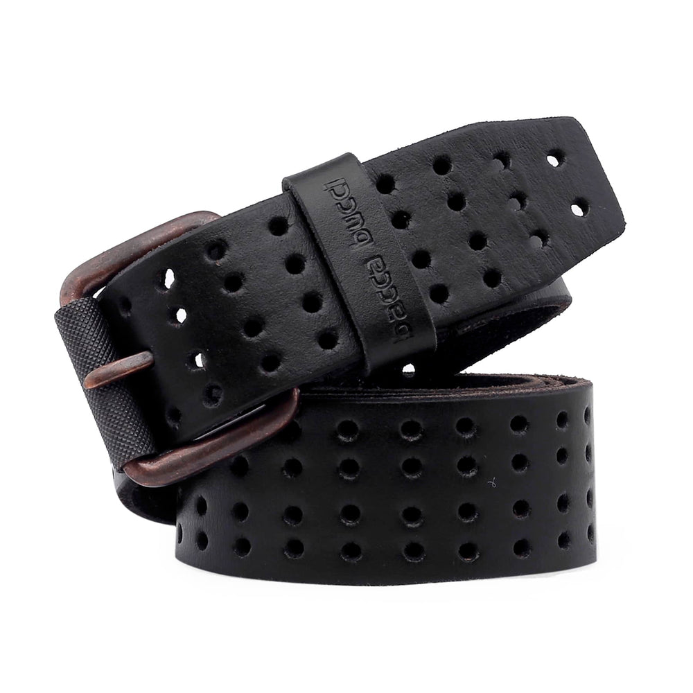 Bacca Bucci Single Roller Leather Belt - 38mm Wide, One-Piece Full Grain, Punk Biker Style, Lifetime Warranty