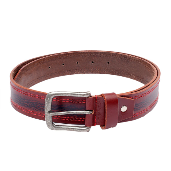 Bacca Bucci Leather Men's Work Belt - Heavy Duty Genuine Full Grain Leather With Buckle -Maroon