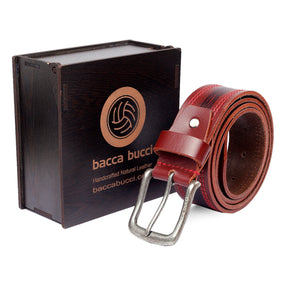 Bacca Bucci Leather Men's Work Belt - Heavy Duty Genuine Full Grain Leather With Buckle -Maroon